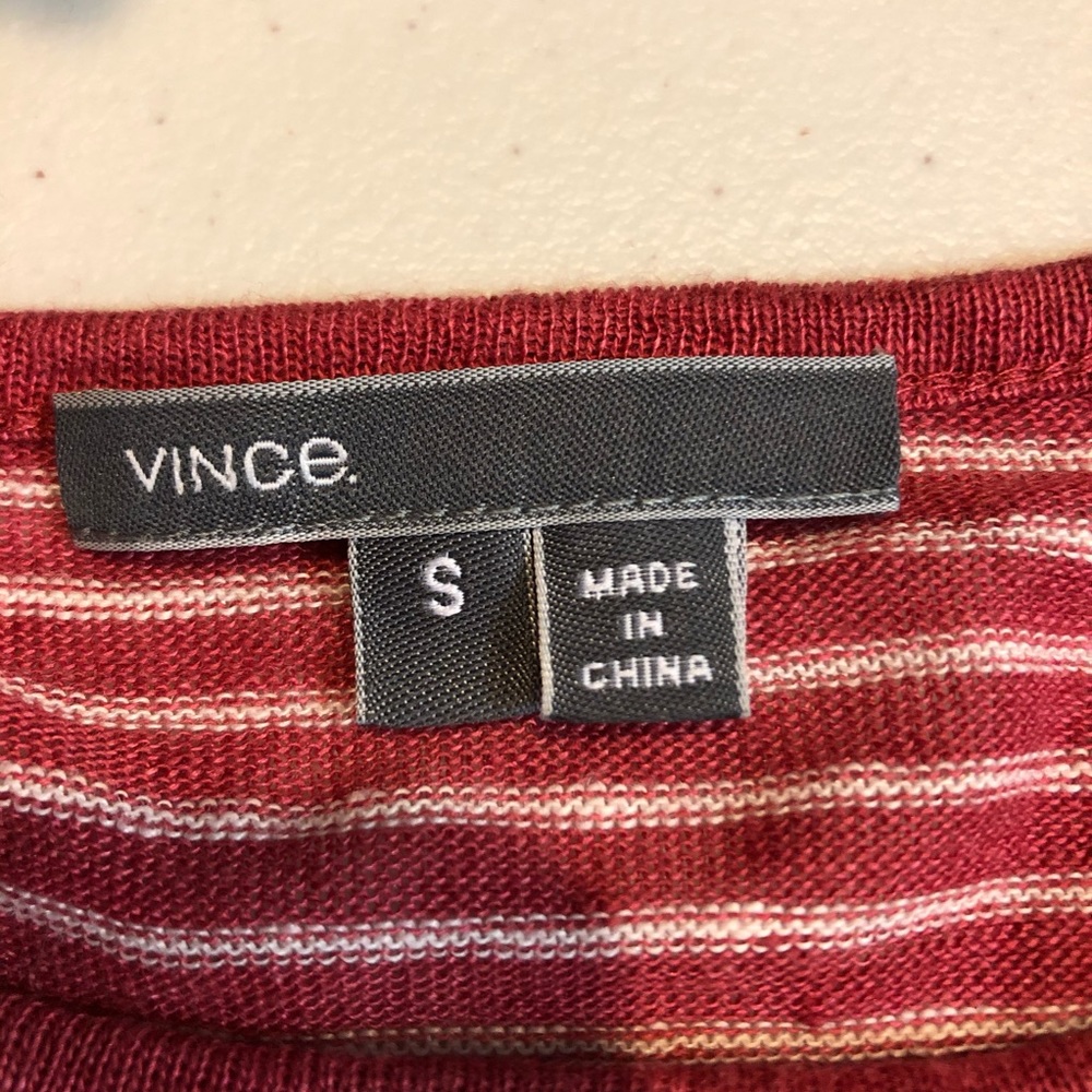 Vince Striped Linen Red & Cream Long Sleeve Top - Picture 7 of 8